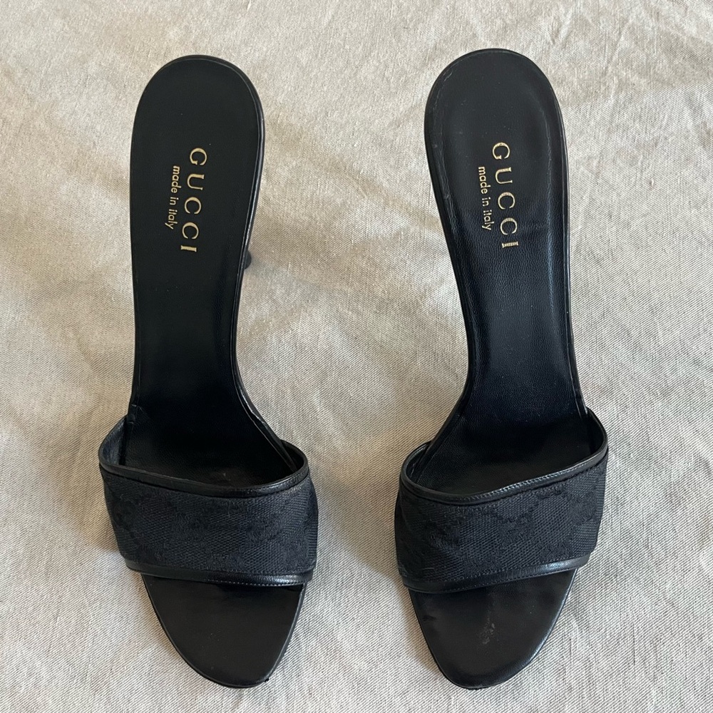 Gucci Open-Toe Mules w/ Double G Fabric